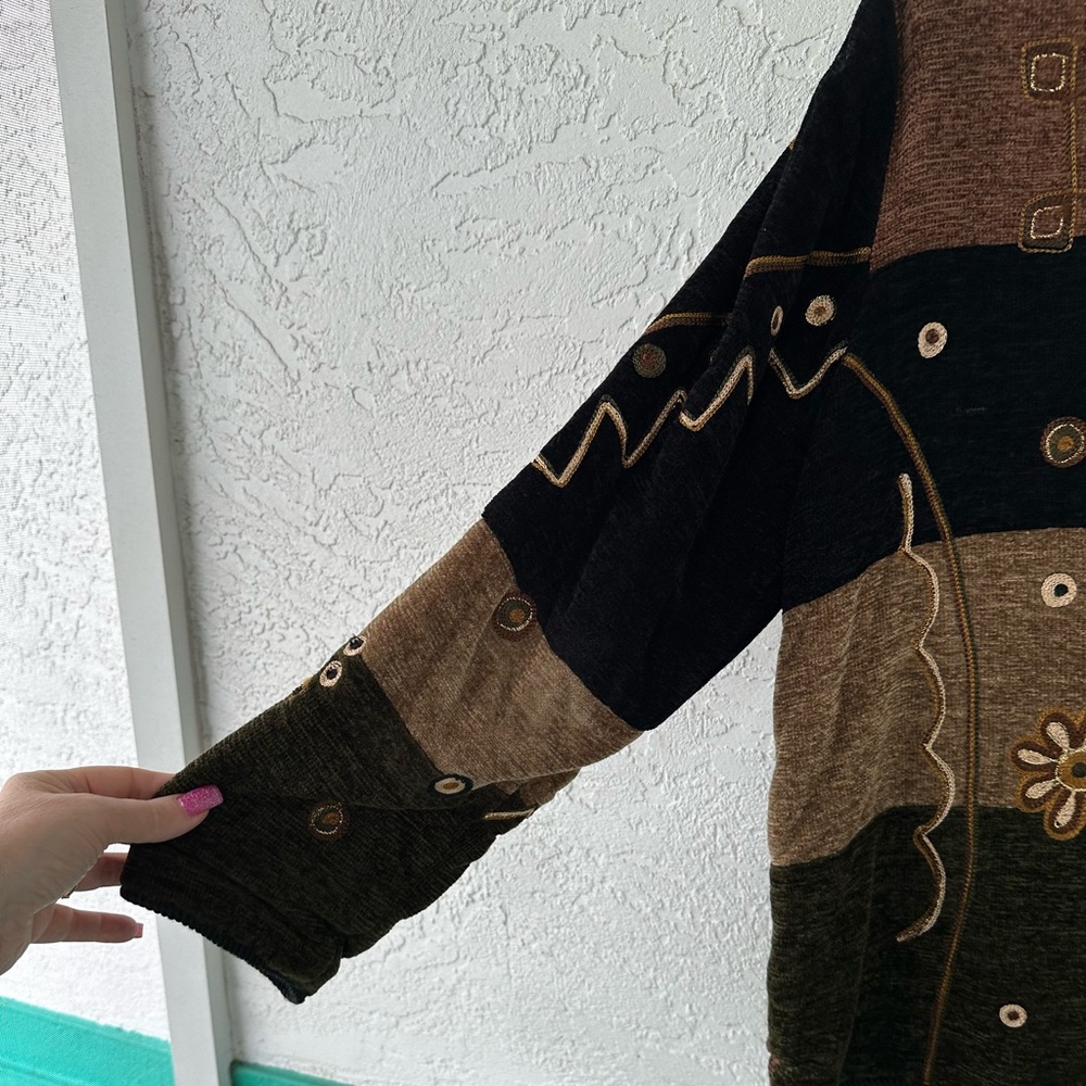 Indigo Moon Embroidered Jacket Metallic Medium Gold Leaves Button Down Lined - Picture 11 of 14